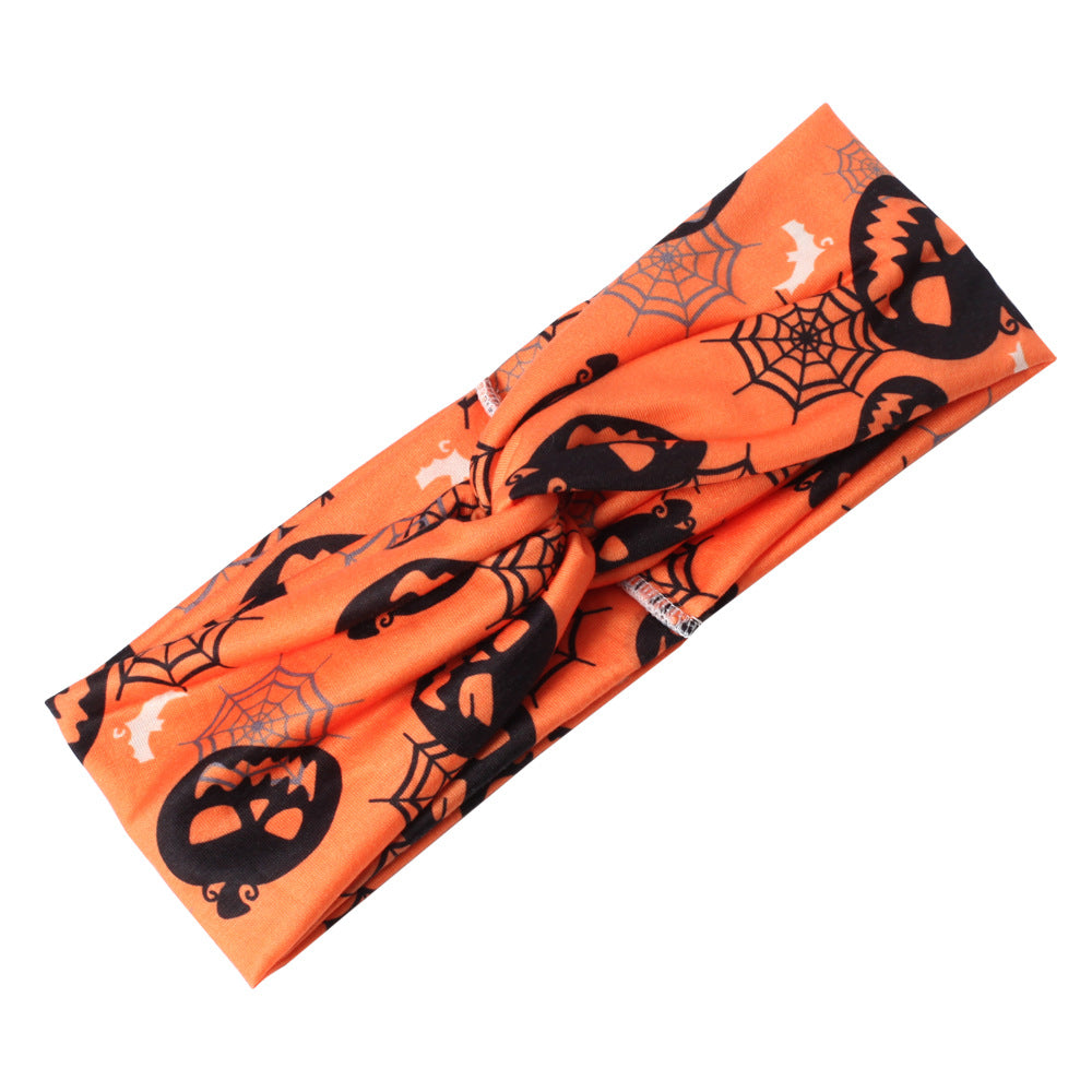 Wholesale Halloween Double Layer Cross Knot Pumpkin Skull Ghost Spider Bat Headband